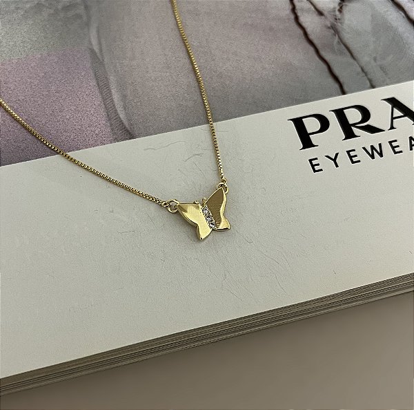 Colar Borboleta com Zircônias Cravejadas Folheado a Ouro