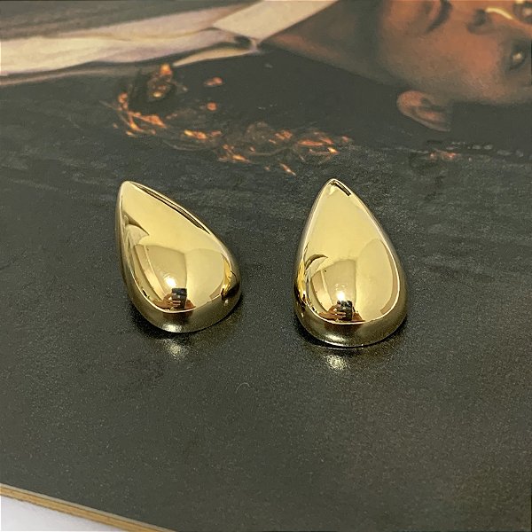 Brinco Gota Abaulada M Folheado a Ouro