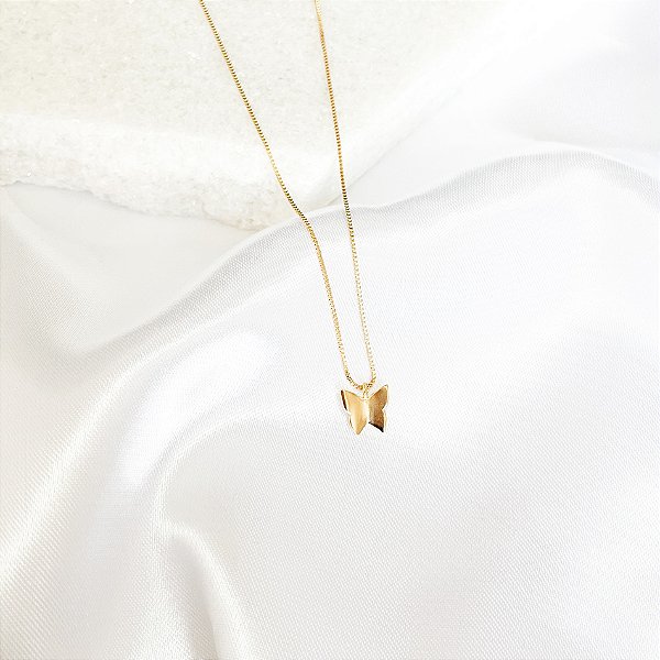 Colar De Borboleta Liso Folheado A Ouro
