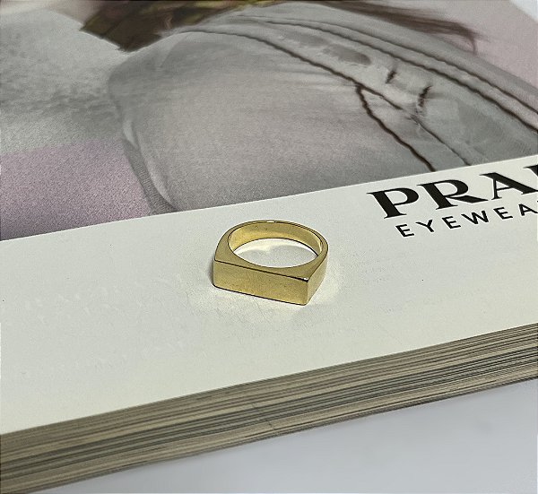 Anel Quadrado de Chapa Folheado a Ouro