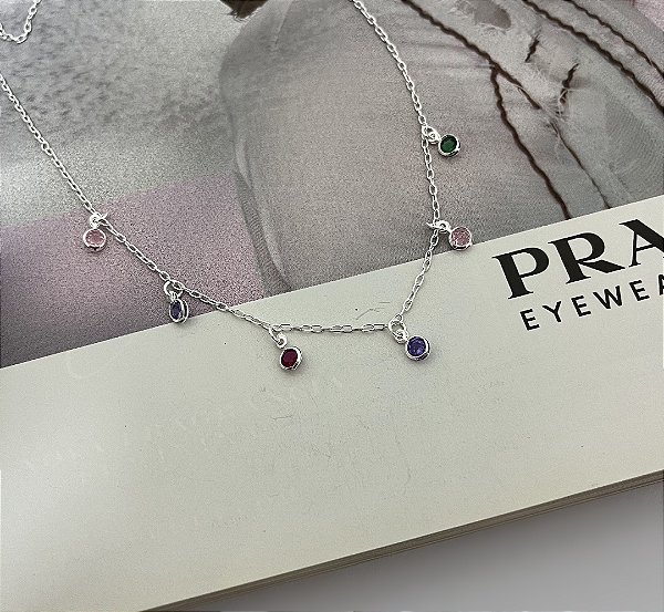 Colar com Zircônias Coloridas Prata 925