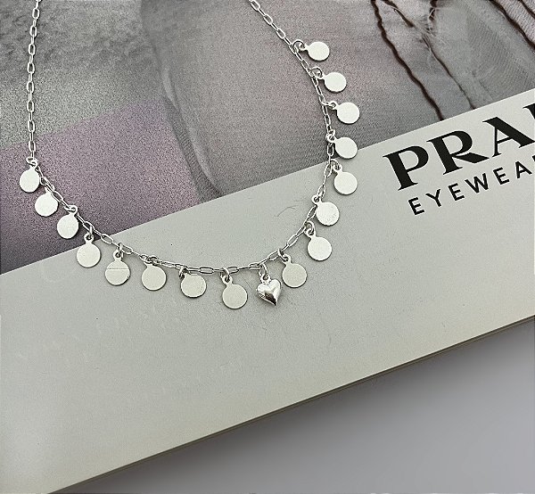 Colar Medalhas com Pingentes de Coração Prata 925