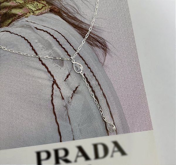 Colar Gravata com Zircônias de Gotas Prata 925
