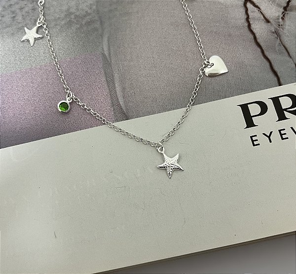 Pulseira com Estrelas, Corações e Zircônias Prata 925