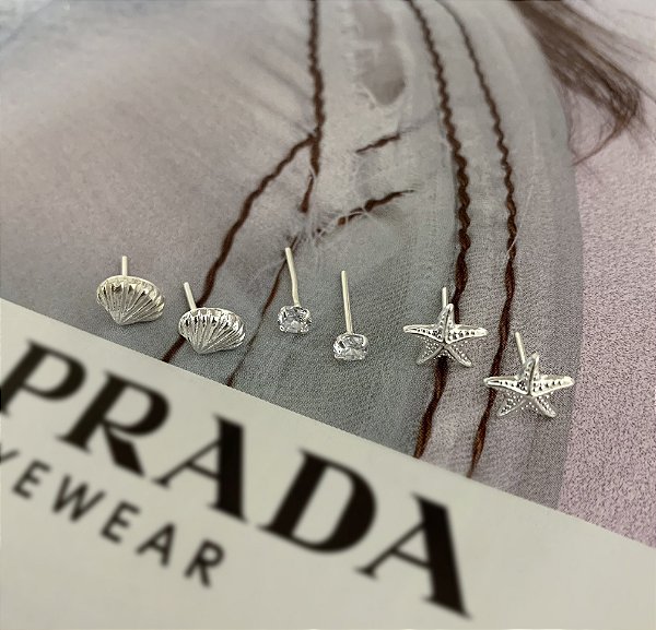 Trio de Brincos Concha e Estrela do Mar em Prata 925