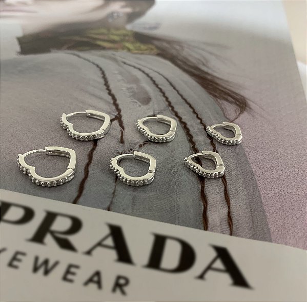 Trio de Argolas Articuladas de Coração Cravejadas com Zircônias em Prata 926