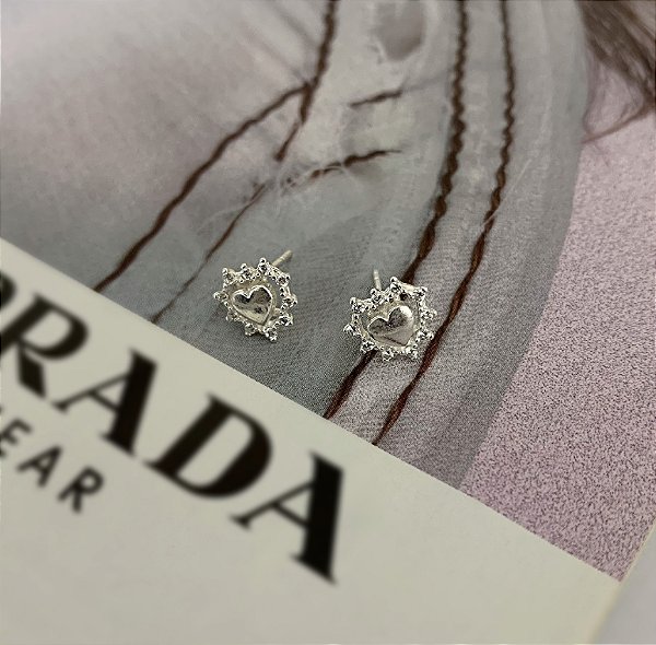 Brinco Coração Cravejado Prata 925