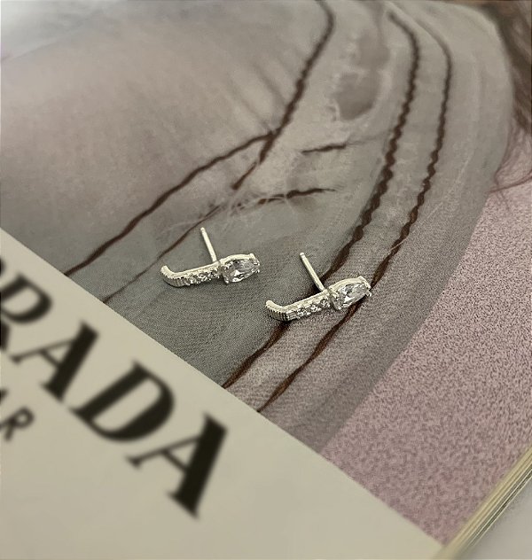 Brinco Palito Cravejado de Zircônias Prata 925