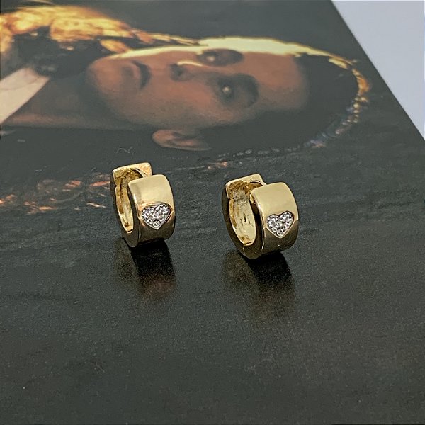 Argola Coração Rodinado Cravejado em Microzircônias Folheados a Ouro