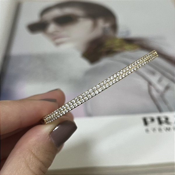 Bracelete Fecho Joia Cravejado com Zircônias Folheado a Ouro