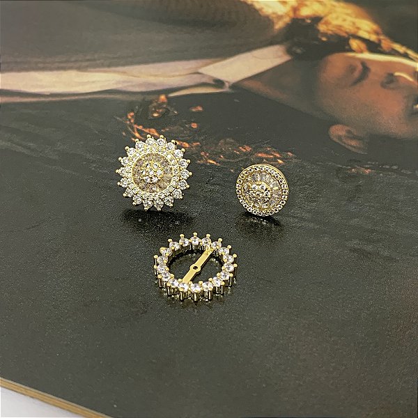 Brinco 2 em 1 Círculo Cravejado com Zircônias Folheado a Ouro