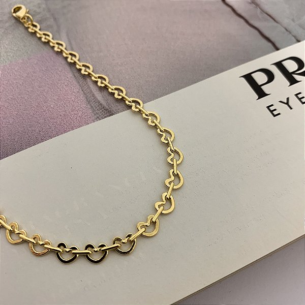 Pulseira Elo de Coração Folheada a Ouro