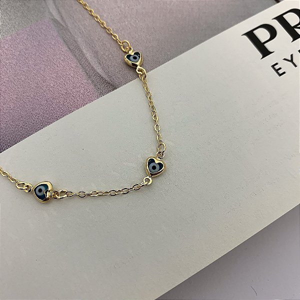 Pulseira de Coração com Olho Grego Folheada a Ouro