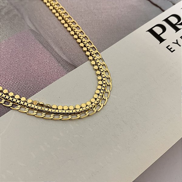 Pulseira Corrente Tripla Folheada a Ouro