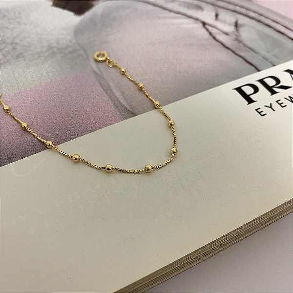 Pulseira Infantil Veneziana com Bolinhas Folheada a Ouro