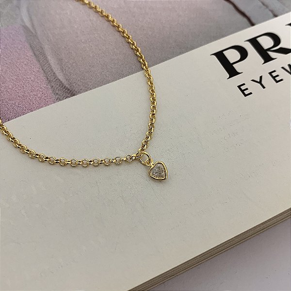 Pulseira Infantil Elo Português com Coração de Zircônias Folheada a Ouro