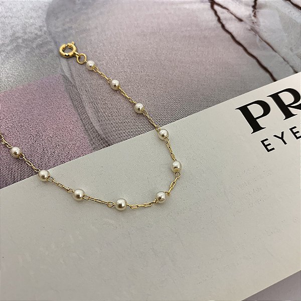 Pulseira Infantil de Pérola Folheada a Ouro