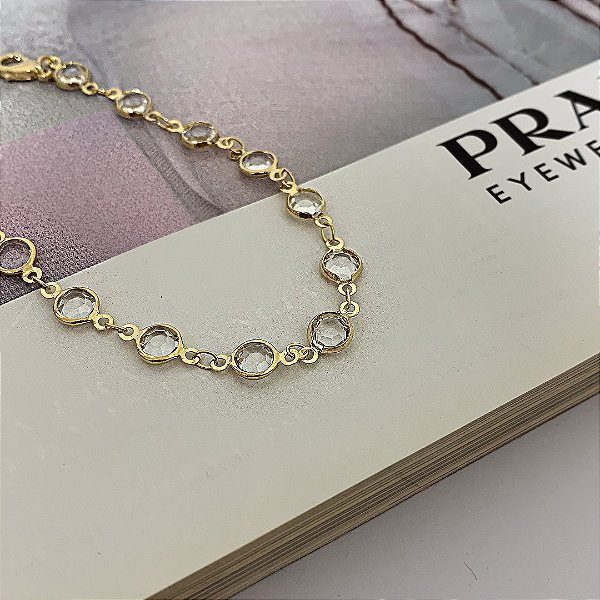 Pulseira com Pedras Transparentes Folheada a Ouro