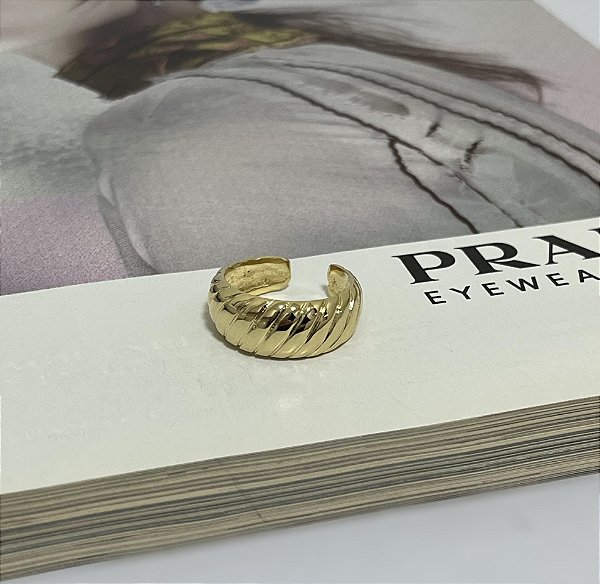 Anel Ajustável Riscado Folheado a Ouro