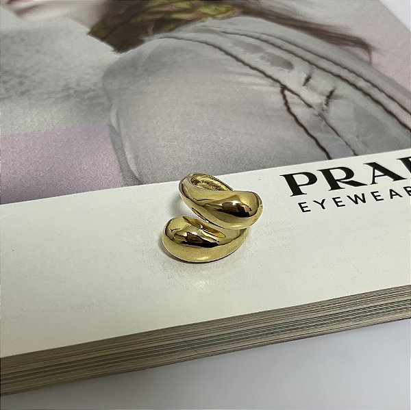 Anel Ajustável com Gota Dupla Folheado a Ouro