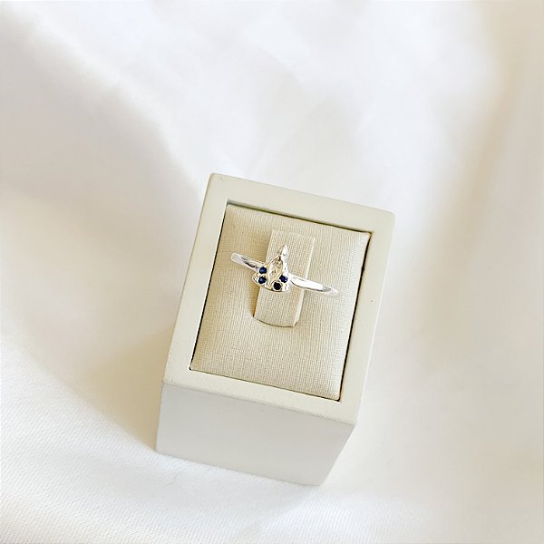 Anel Nossa Senhora Aparecida Mini com Pedras Azuis em Prata 925 - N°16