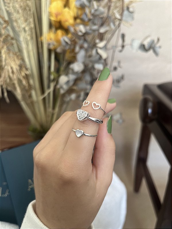 Anel Coração Cravejado em Prata 925 - N°16