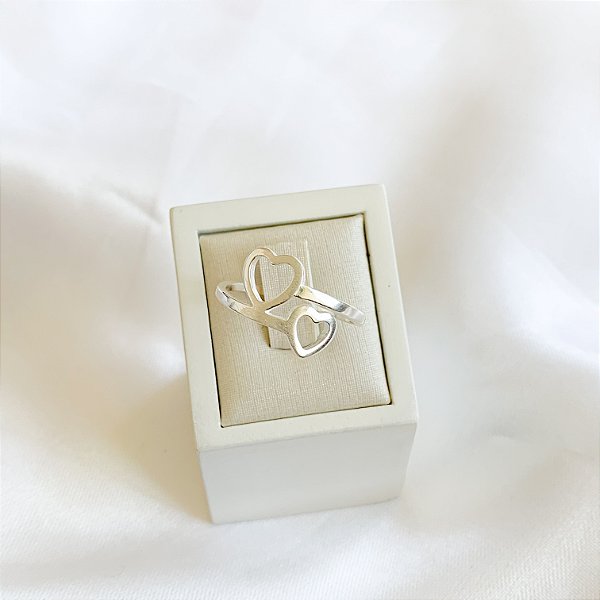 Anel Dois Corações em Prata 925 - N°21