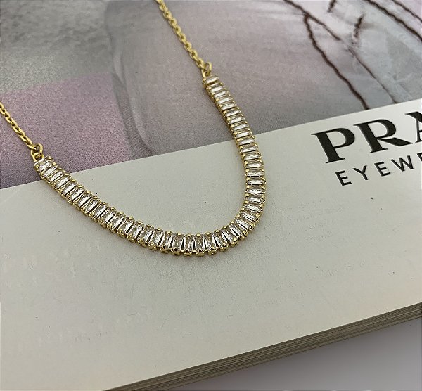 Choker Riviera Baguete Folheada a Ouro