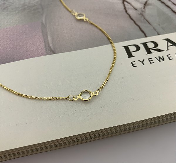 Colar Alongado com Pedras Transparentes 70cm Folheado a Ouro