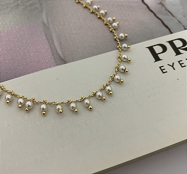 Choker com Pérolas Delicadas Folheada a Ouro