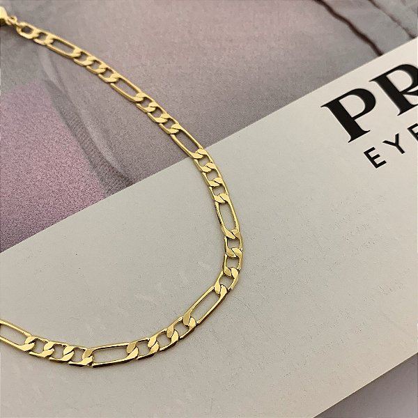 Pulseira Corrente Elo 3x1 Folheada a Ouro