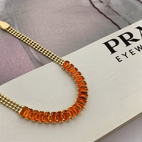 Pulseira Riveira Baguete Folheada a Ouro