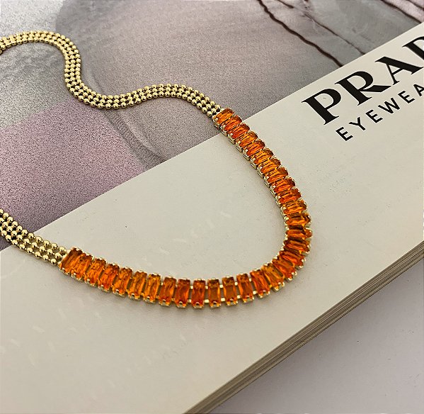 Choker Riviera Baguete Folheado a Ouro