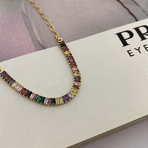 Pulseira Riviera Colorida Folheada a Ouro