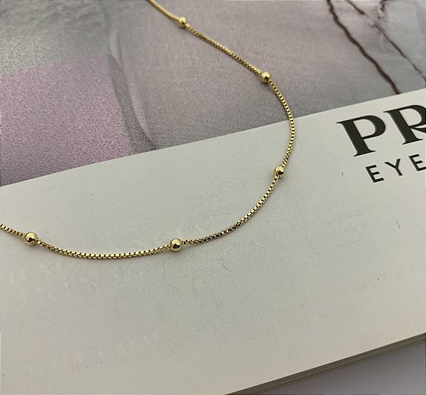 Colar Veneziana com Bolinhas Folheado a Ouro