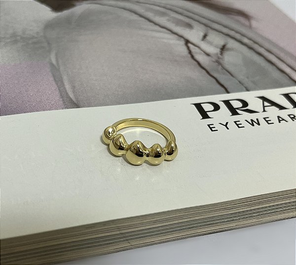 Anel com Gotas Enfileiradas Folheado a Ouro