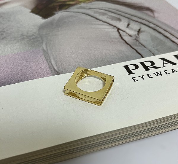 Anel Quadrado Duplo Folheado a Ouro