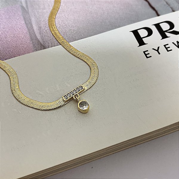 Pulseira Fita Laminada com Zircônia Folheado a Ouro