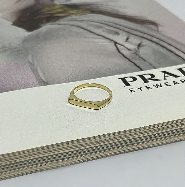 Anel Retangular Arredondado Slim Folheado a Ouro