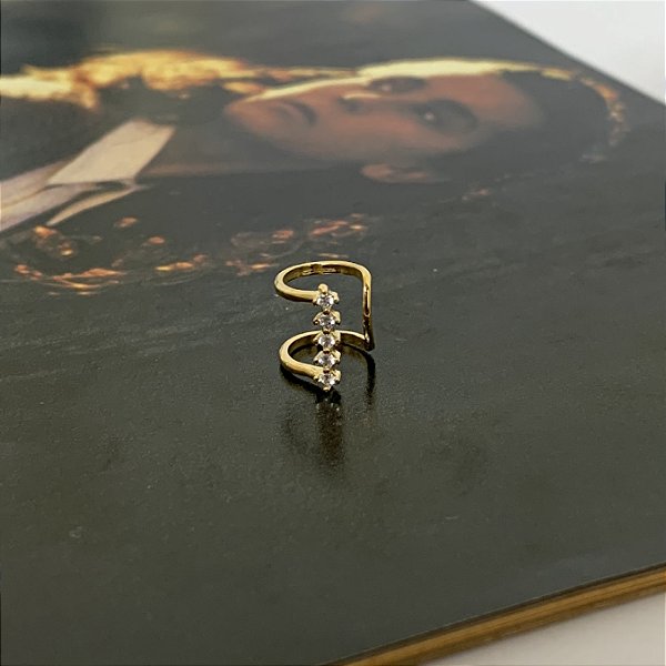 Piercing Fake Cravejado com Zircônias Folheado a Ouro