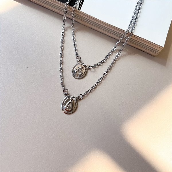 Escapulário Nossa Senhora Aparecida Oval em Aço Inox