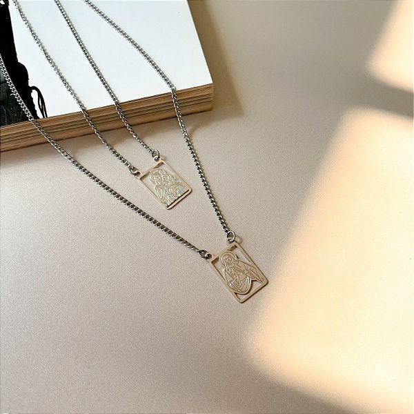 Escapulário Nossa Senhora do Carmo em Fotocorrosão Vazado em Aço Inox