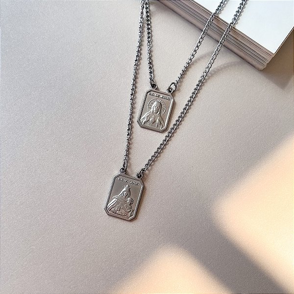 Escapulário Nossa Senhora do Carmo Fosco em Aço Inox