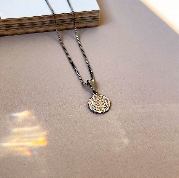 Corrrente Masculina Veneziana com Medalha de São Bento em Aço Inox 60cm