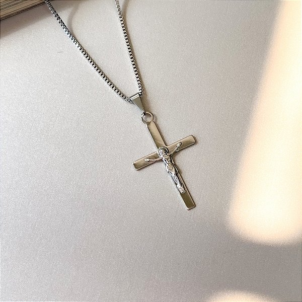 Corrente Masculina Veneziana com Jesus Crucificado em Aço Inox 60cm
