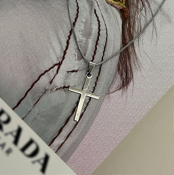 Corrente Masculina Veneziana com Cruz em Aço Inox 60cm