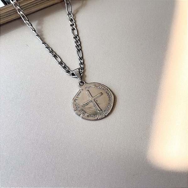 Corrente Masculina Elo 3x1 com Medalha de Duas Cruzes em Aço Inox 60cm