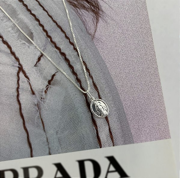 Colar com Medalha de Nossa Senhora das Graças em Prata 925