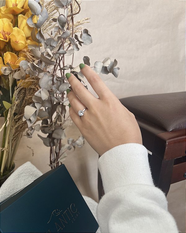 Anel com Pedra de Zircônia Aço Inox