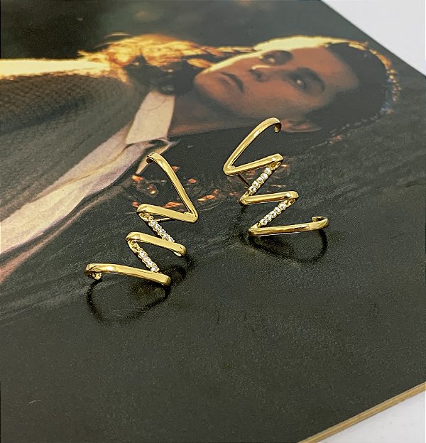 Brinco Ear Cuff Zig Zag Folheado a Ouro